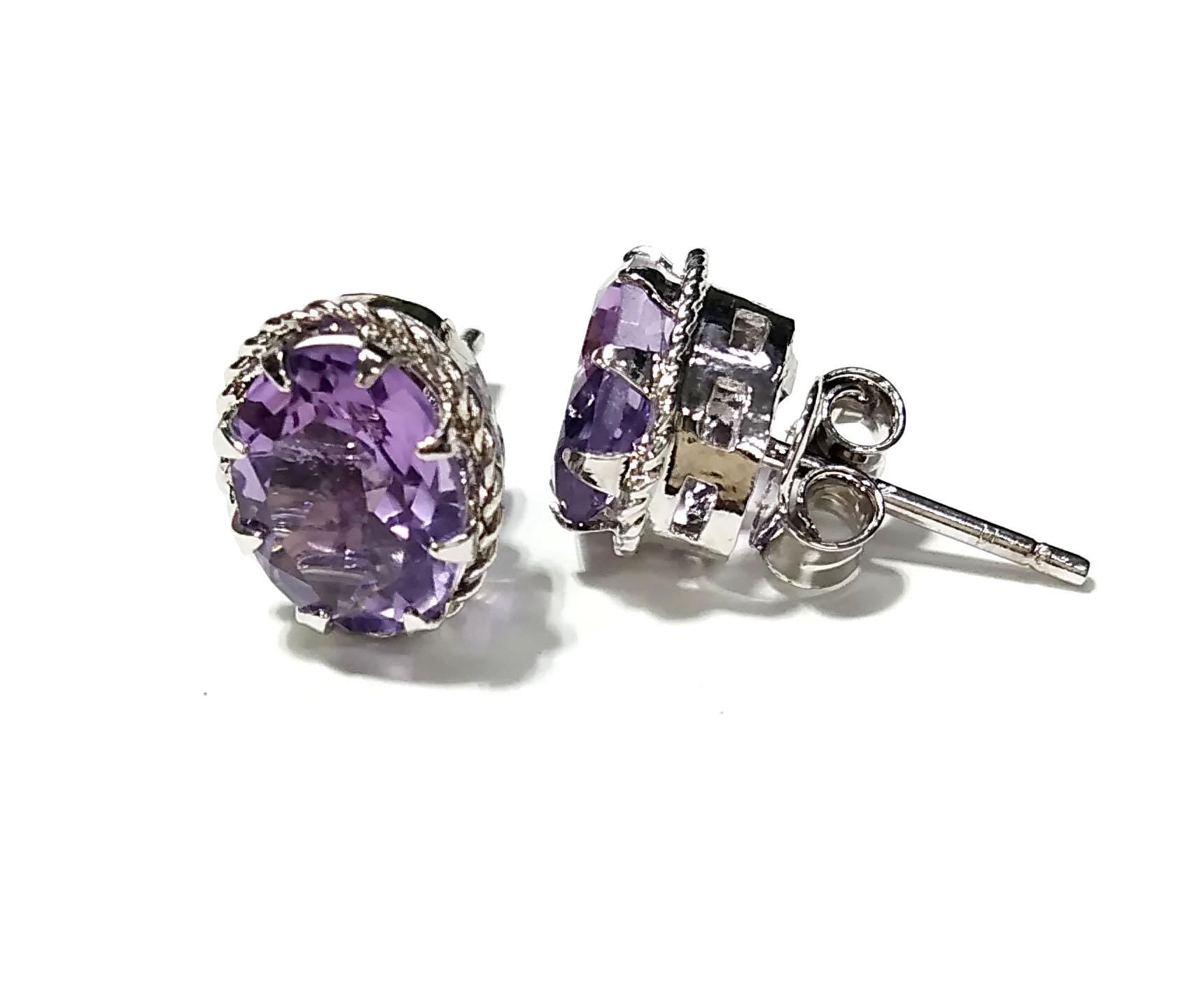 Amethyst Stud Earrings, 925 Solid Starling Silver Earring Jewelry, Natural Amethyst Gemstone Oval Shape Stone Size 9x7mm Gift For Her, Studs